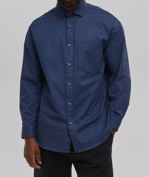 Mode of One Mens Relaxed Fit Button Down Twill Shirt in Caspian Waters Size S